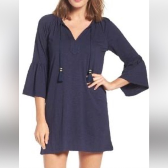 Lilly Pulitzer Navy Blue Del Lago Tunic Midi Length Dress sz L - Picture 1 of 13